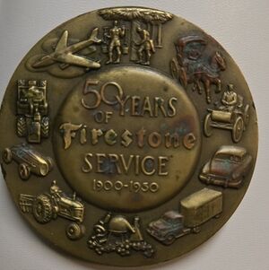Bronze Firestone 50 Years Service Commemorative Paper Weight
